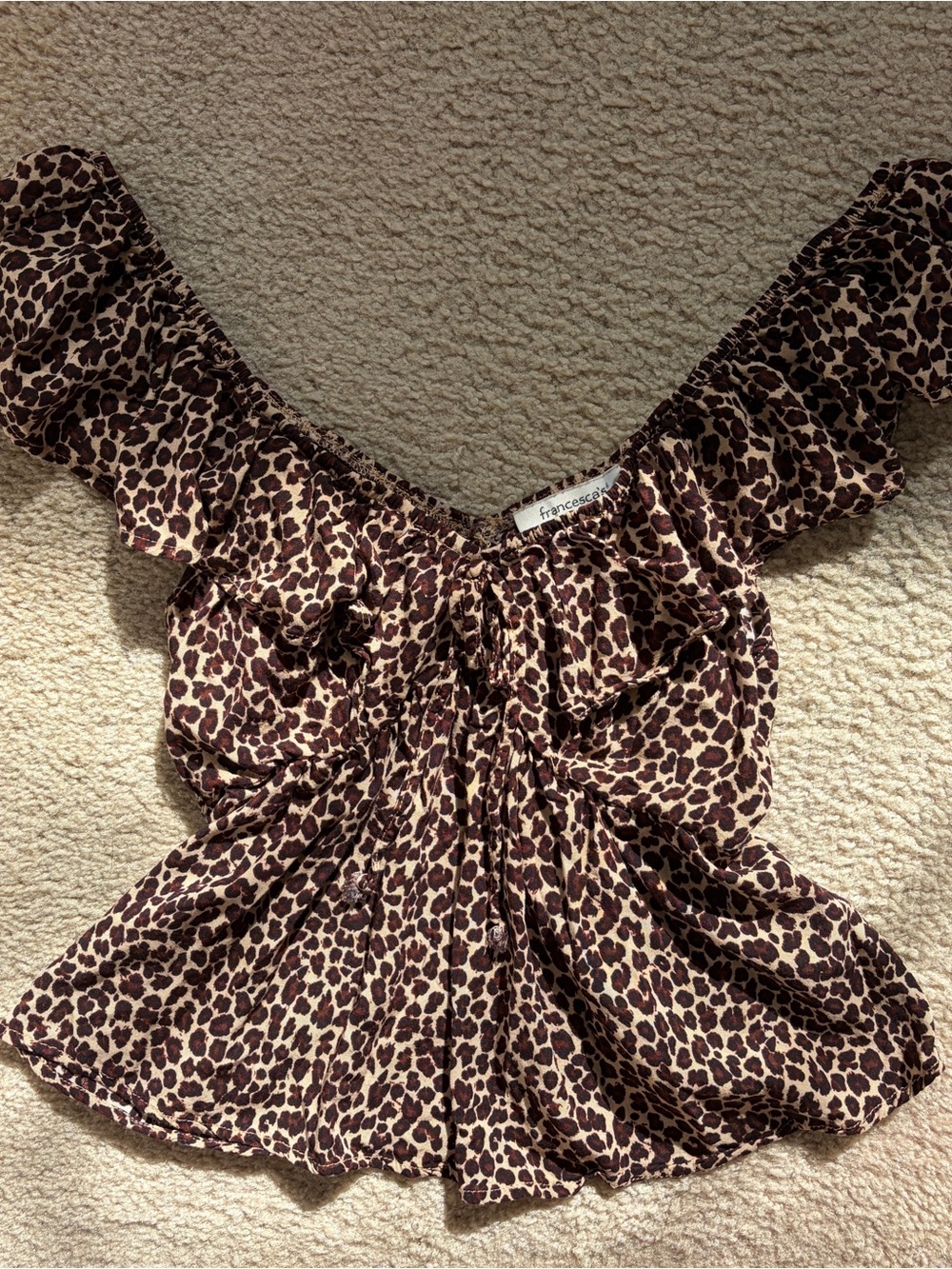 y2k leopard print off-shoulder top ruffle sleeve
